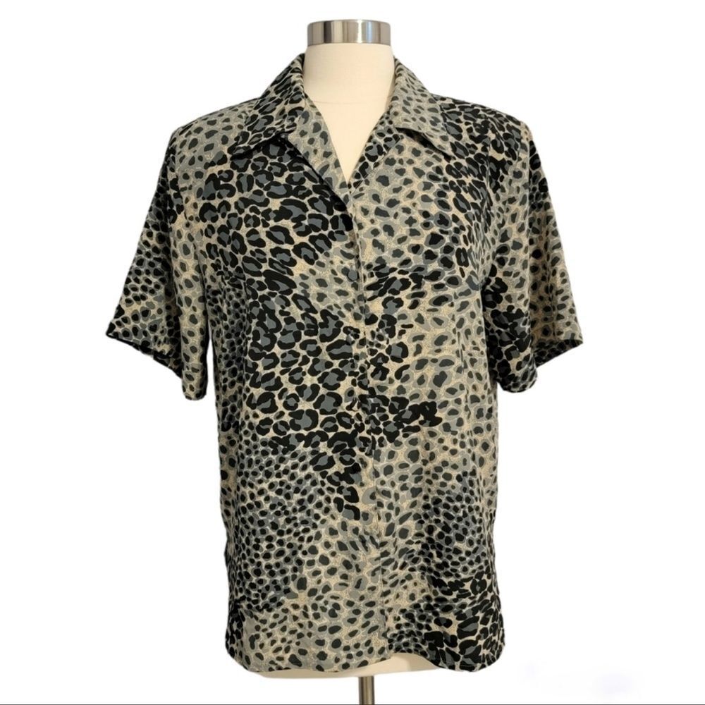 VINTAGE Voir Collection 90s Animal Print Blouse Size XL